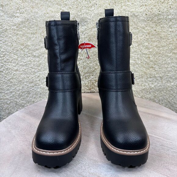 Blondo Reno Womens Size 8.5 Combat Boots Black Waterproof Leather Heel Boots New - Picture 12 of 12